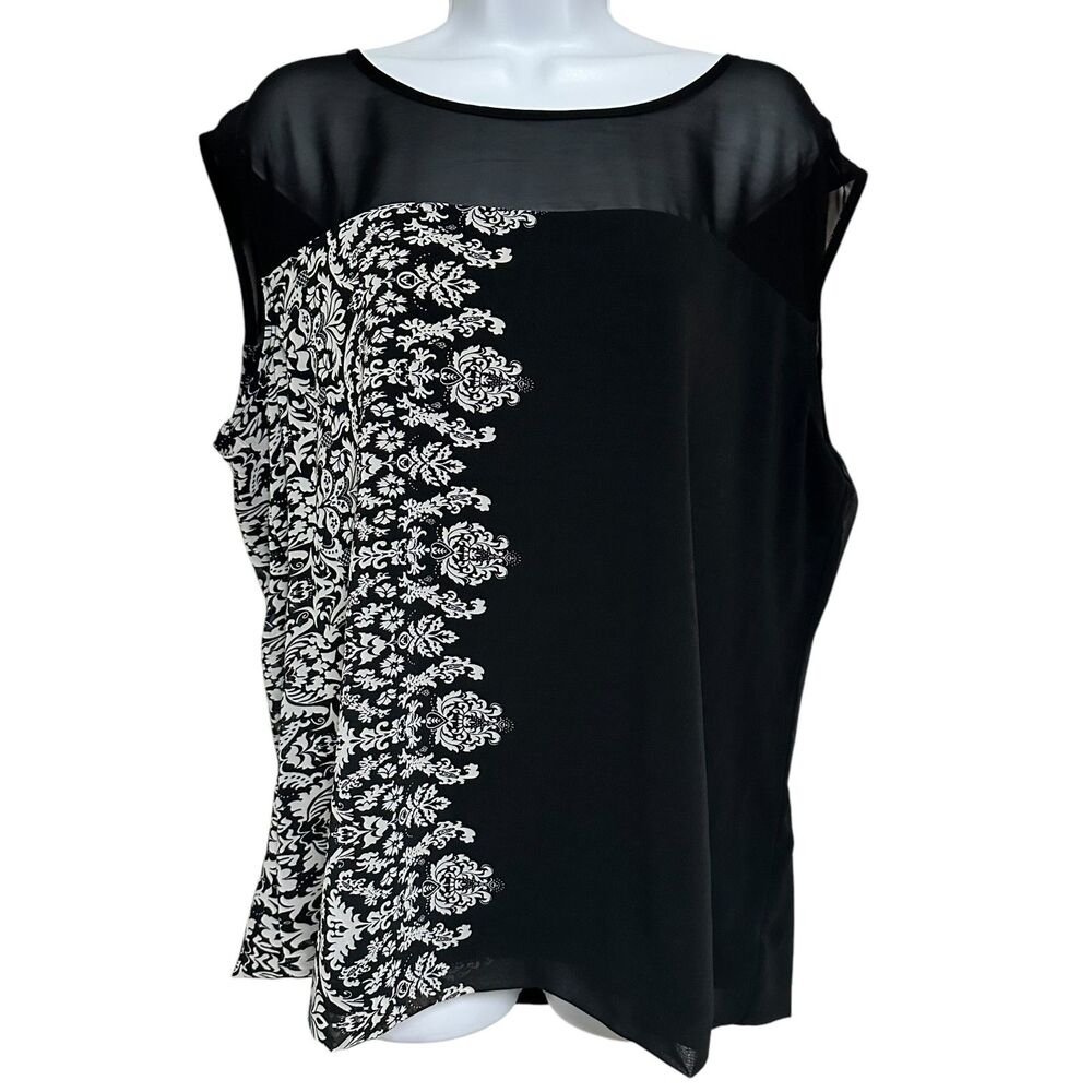 Studio Y Black White Pattern Block Shell Top Size XL